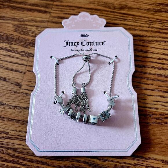 JUICY COUTURE Silver Crystal Tassel Adjustable Bracelet STATEMENT MAKING - Picture 2 of 6